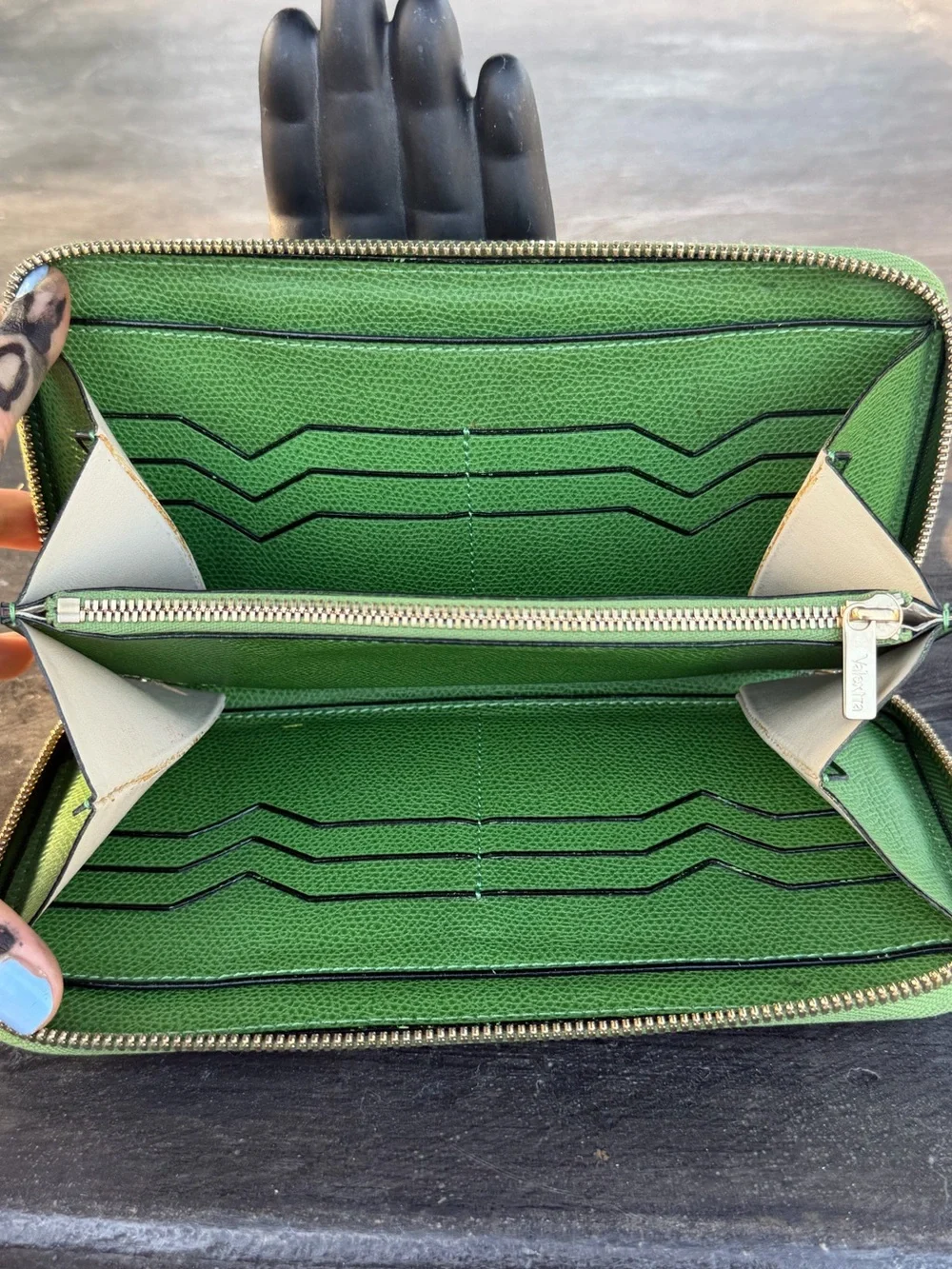 Valextra Leather Zip Around Long Wallet